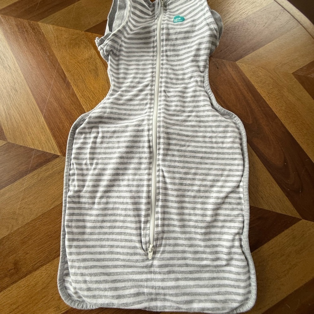 Love to Dream Gray and White Striped Bodysuit without arms
